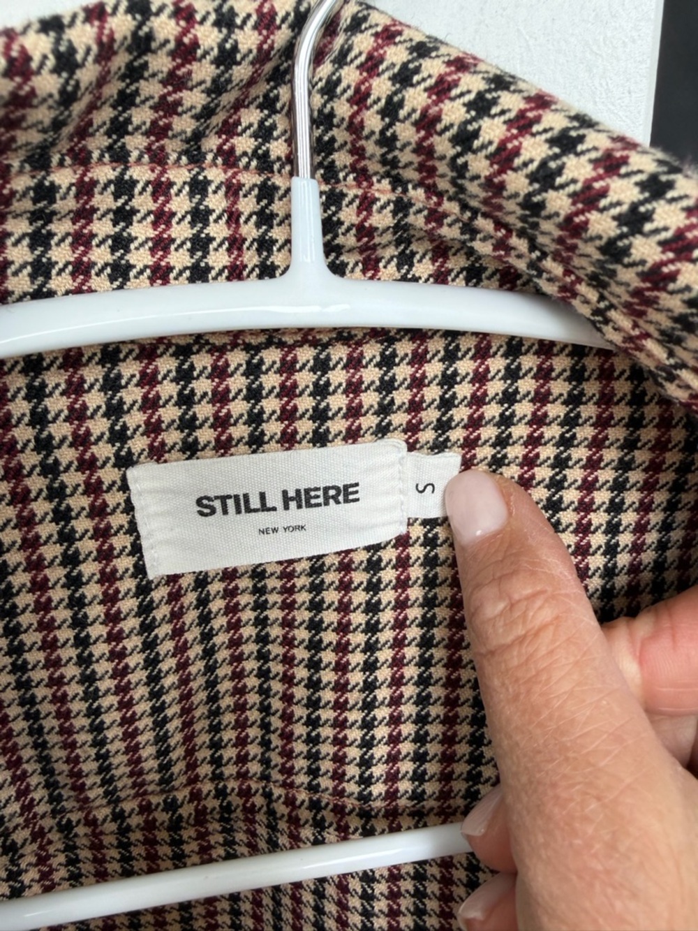 Still here Checked Button-Up Shirt Jacket in plaid wool Brown and Cream - Picture 5 of 5
